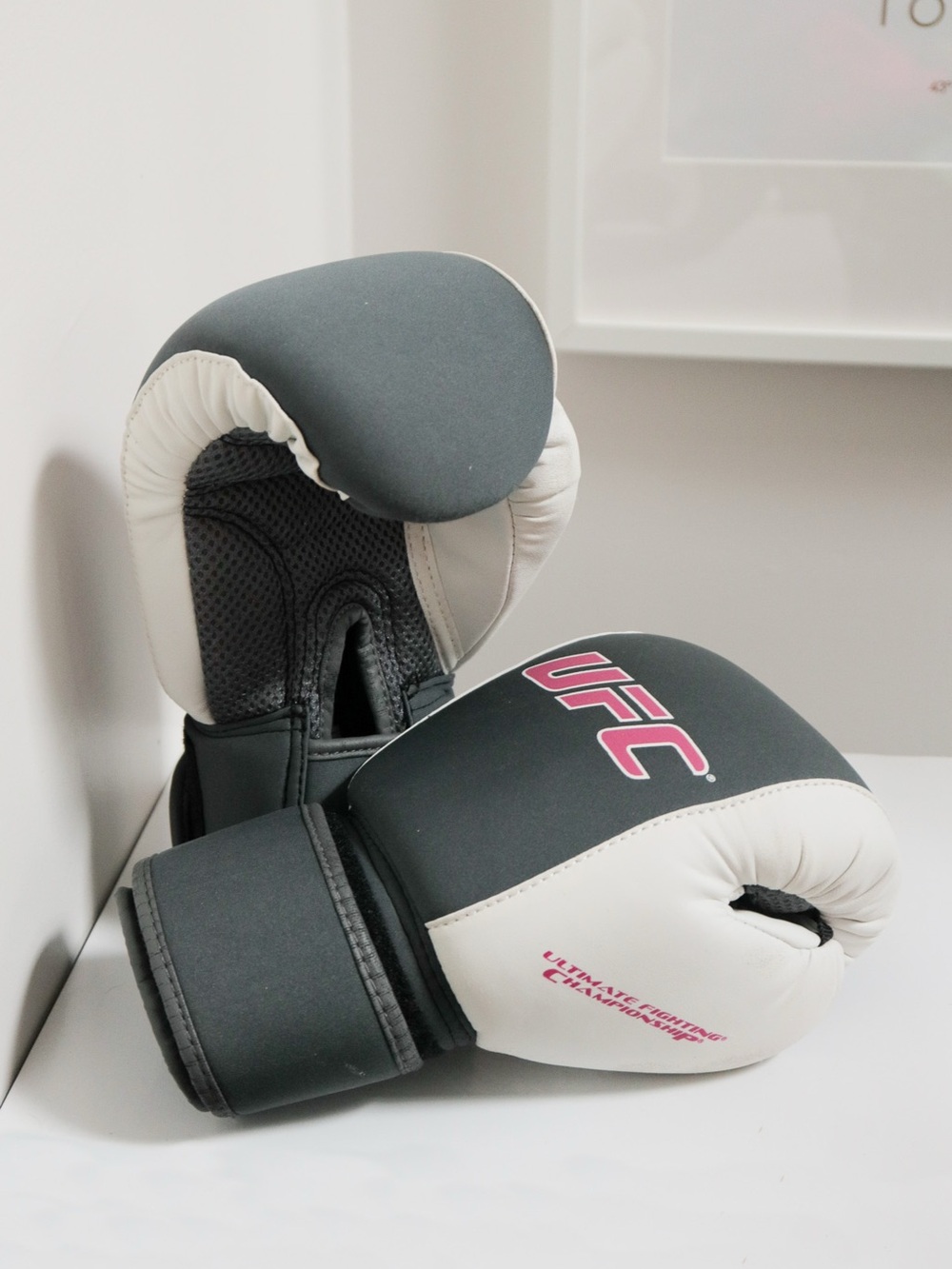 UFC Gray and White Gloves with Pink Logo